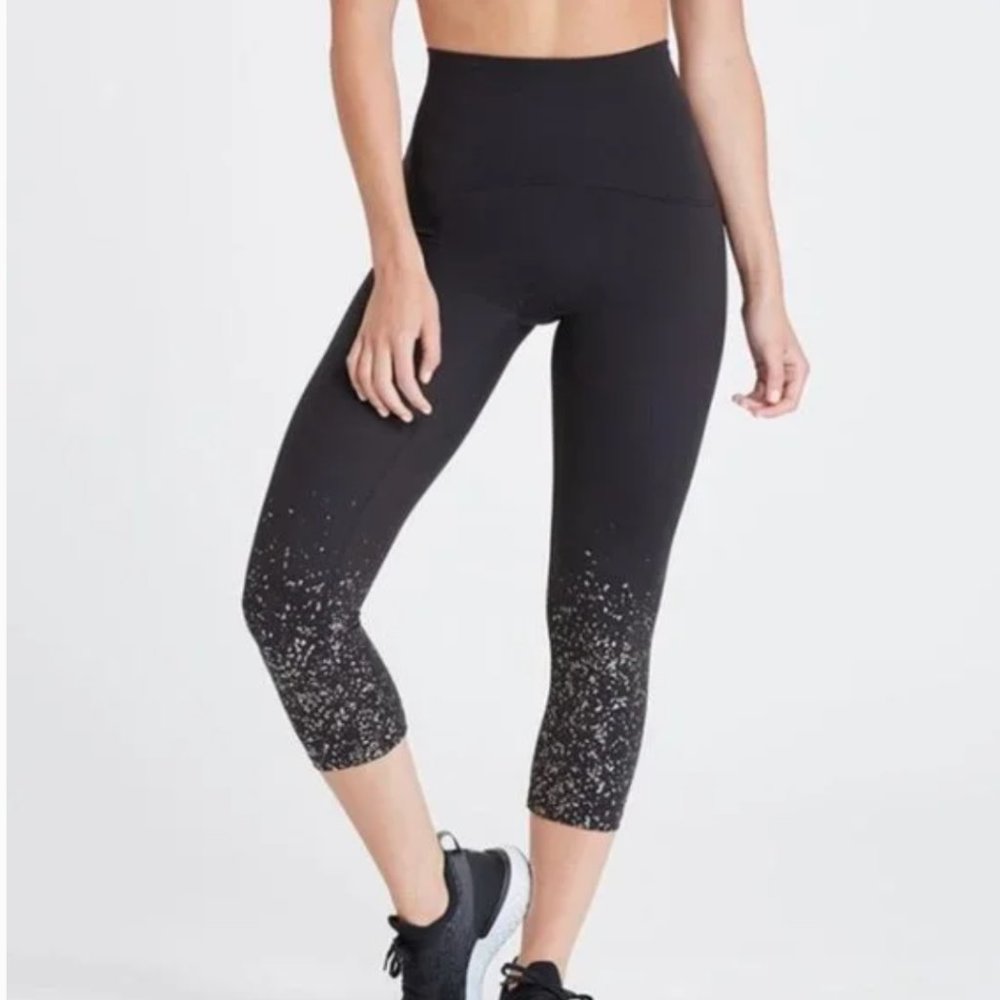 SPANX Active Crop Legging in Black Metallic Confetti NWT Medium